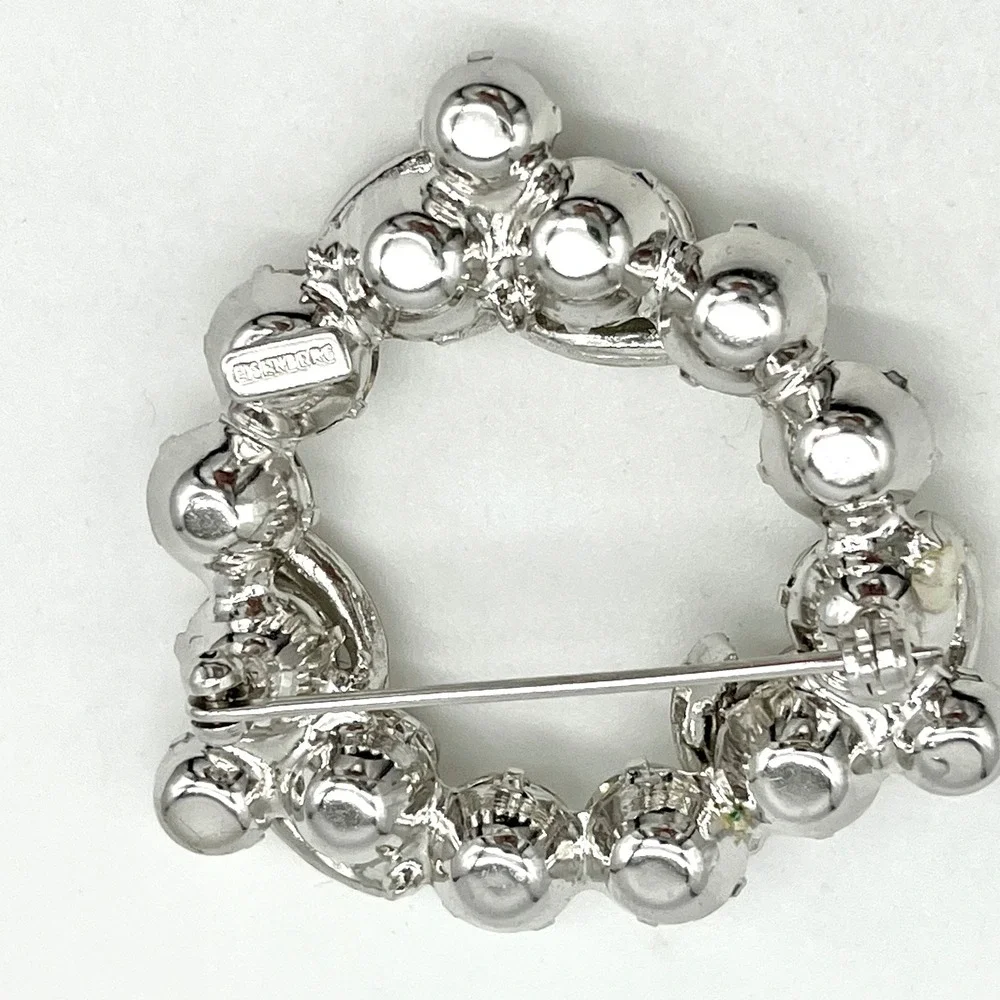 Eisenberg Rhinestone Brooch Round Wreath Pin Silver Tone Vintage Jewelry‎
